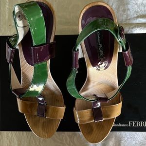 GIANFRANCO FERRE color-block wooden wedges